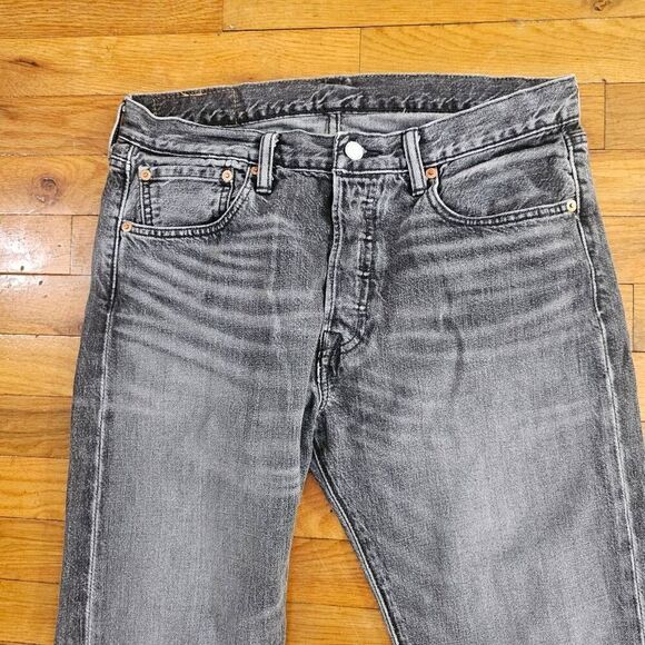Levis 501 Straight Leg Jeans Men's 32x32 Dark Wash Grey Denim - Picture 2 of 9